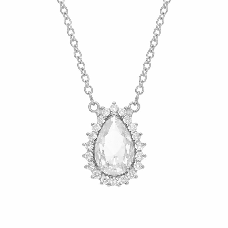 Komplet srebrny kolczyki i naszyjnik kropla z białymi cyrkoniami