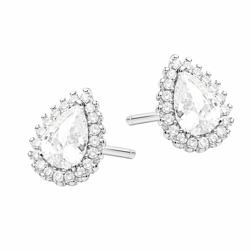 Komplet srebrny kolczyki i naszyjnik kropla z białymi cyrkoniami