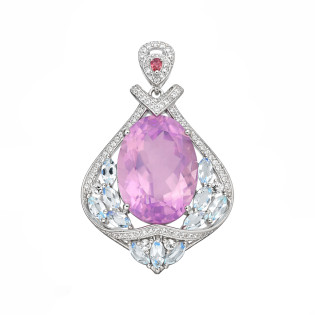 Wisiorek srebrny z kwarcem o barwie lawendy i cyrkoniami