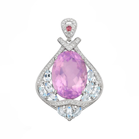 Wisiorek srebrny z kwarcem o barwie lawendy i cyrkoniami