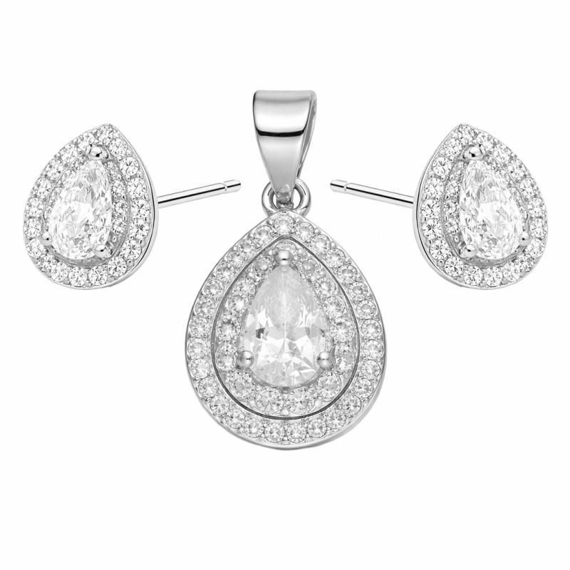 Komplet srebrnej biżuterii kolczyki i zawieszka Markiza kropla