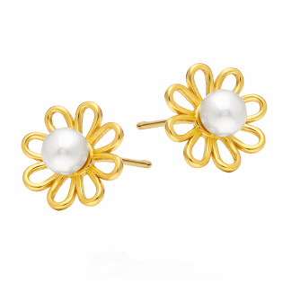 Kolczyki kwiatki z perełką w środku srebro próby 925 koloru złotego