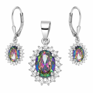 Komplet srebrny kolczyki i zawieszka markiza z topazem mistic