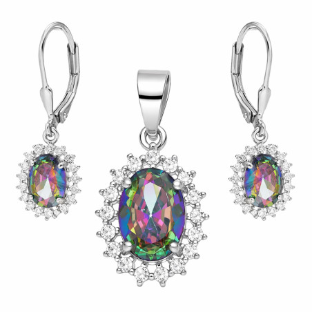 Komplet srebrny kolczyki i zawieszka markiza z topazem mistic