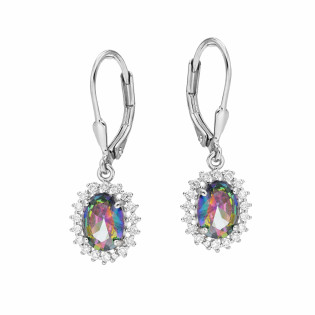 Komplet srebrny kolczyki i zawieszka markiza z topazem mistic