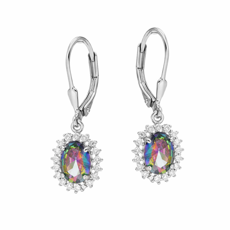 Komplet srebrny kolczyki i zawieszka markiza z topazem mistic