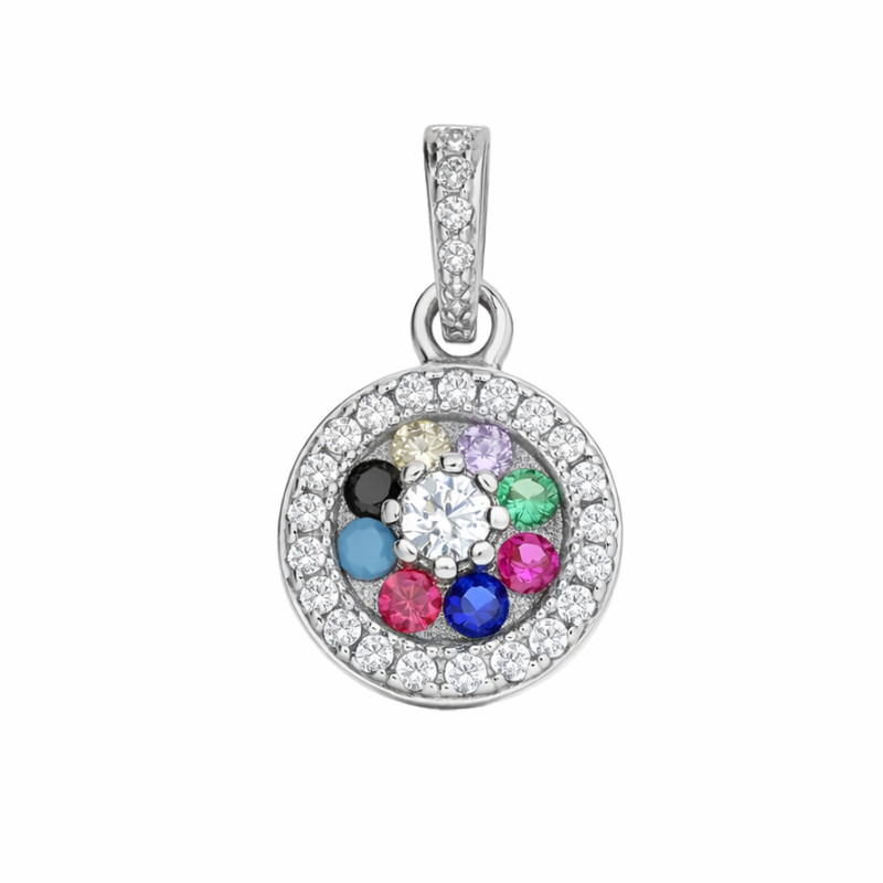 Komplet srebrnej biżuterii kolczyki i zawieszka z kolorowymi cyrkoniami