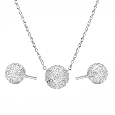 Komplet biżuterii srebrnej naszyjnik i kolczyki z kulką z cyrkoniami