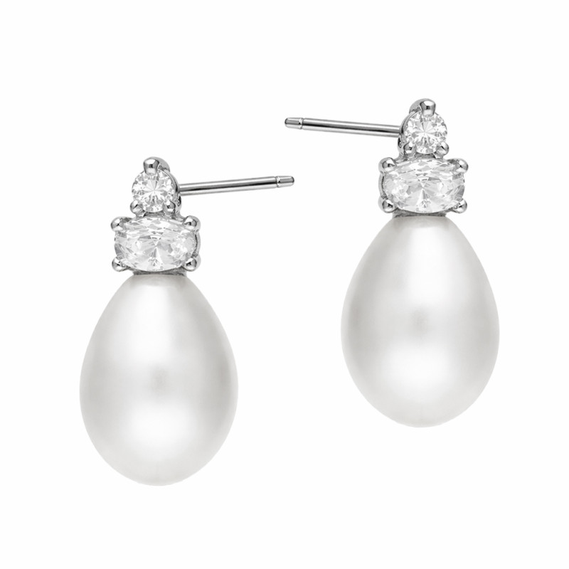 Komplet srebrnej biżuterii w próbie 925 z perłami o kształcie kropli