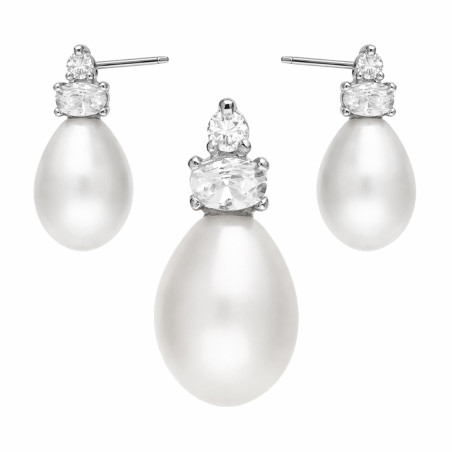 Komplet srebrnej biżuterii w próbie 925 z perłami o kształcie kropli