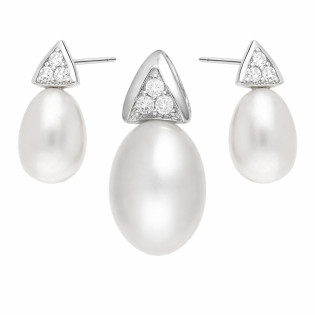 Komplet biżuterii z perłami owalnymi srebro 925