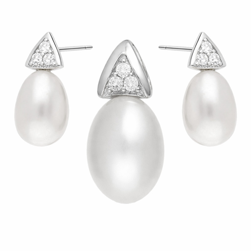 Komplet biżuterii z perłami owalnymi srebro 925