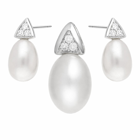 Komplet biżuterii z perłami owalnymi srebro 925