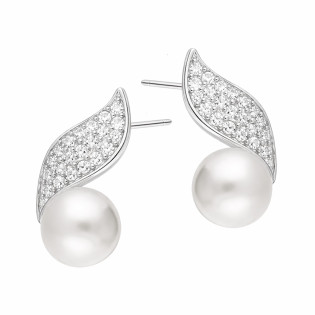 Komplet biżuterii srebrnej z naturalnymi perłami o kształcie łezki i cyrkoniami próba 925