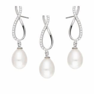 Komplet biżuterii z perłami o kształcie kropli w srebrze 925