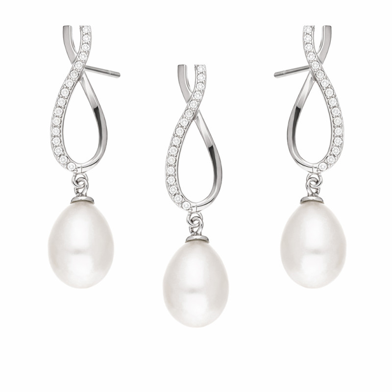 Komplet biżuterii z perłami o kształcie kropli w srebrze 925