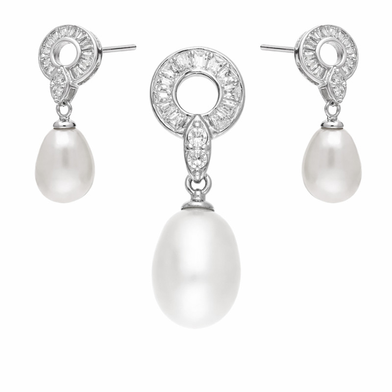 Komplet srebrnej biżuterii z perłami próba 925