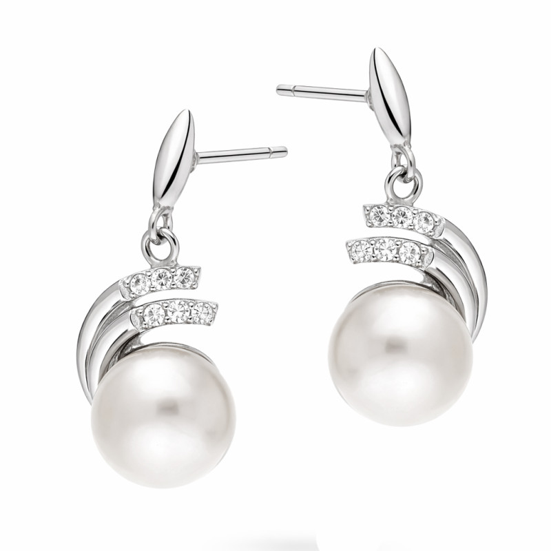 Komplet srebrnej biżuterii z perłą i cyrkoniami próba 925