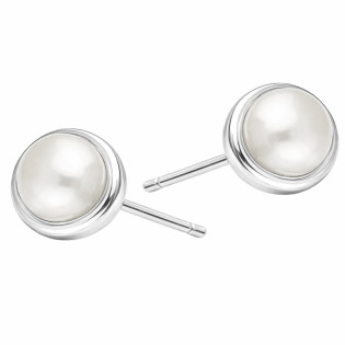 Kolczyki srebrne z perłą gładka oprawa próba 925
