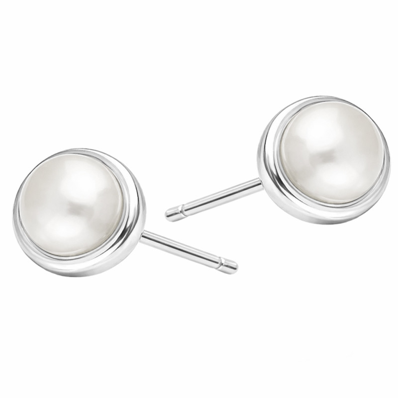 Kolczyki srebrne z perłą gładka oprawa próba 925