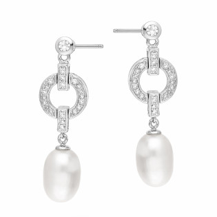 Kolczyki srebrne wiszące z perłami i cyrkoniami próba 925