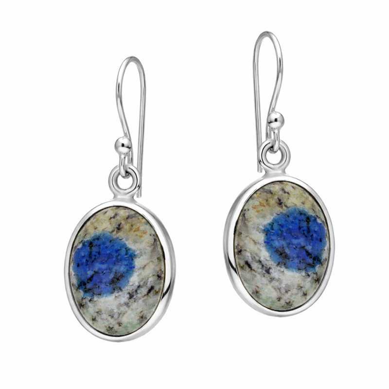 Kolczyki z granitem z wrostkami azurytu w srebrnej oprawie 925