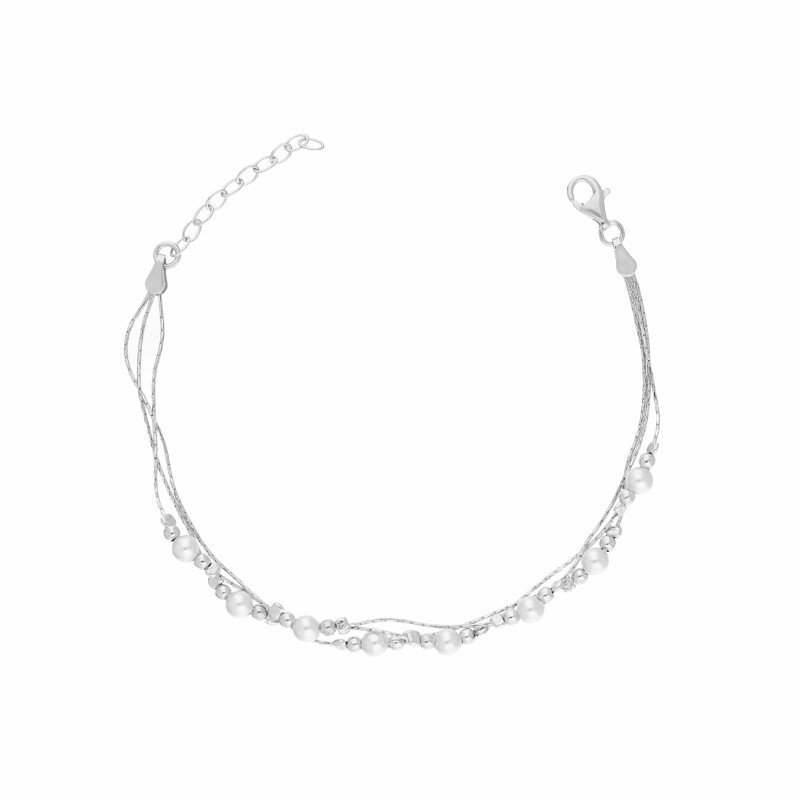 Bransoleta srebrna z perłami i kulkami potrójna