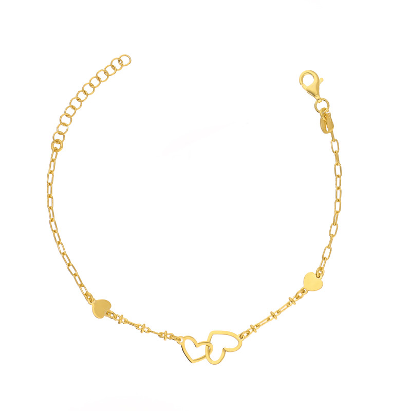 Bransoletka klanówka złączone serca ramka ze srebra 925 koloru złotego