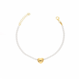 Bransoletka z sercem dmuchanym i perełkami jubilerskimi z srebra 925 koloru złotego