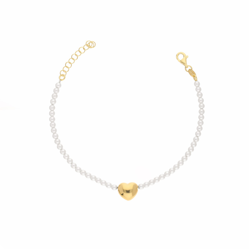 Bransoletka z sercem dmuchanym i perełkami jubilerskimi z srebra 925 koloru złotego