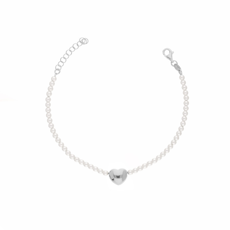Bransoletka z sercem dmuchanym i perełkami jubilerskimi ze srebra 925