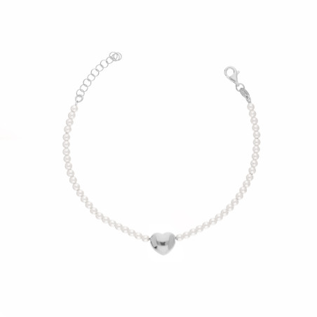 Bransoletka z sercem dmuchanym i perełkami jubilerskimi ze srebra 925