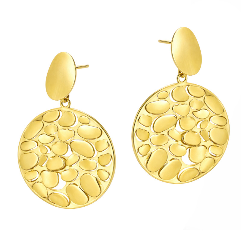 Kolczyki wiszące koło duże łuski otwarte, srebro 925 koloru złotego