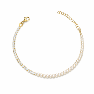 Bransoletka srebrna z cyrkoniami tennis i perełkami jubilerskimi próba 925