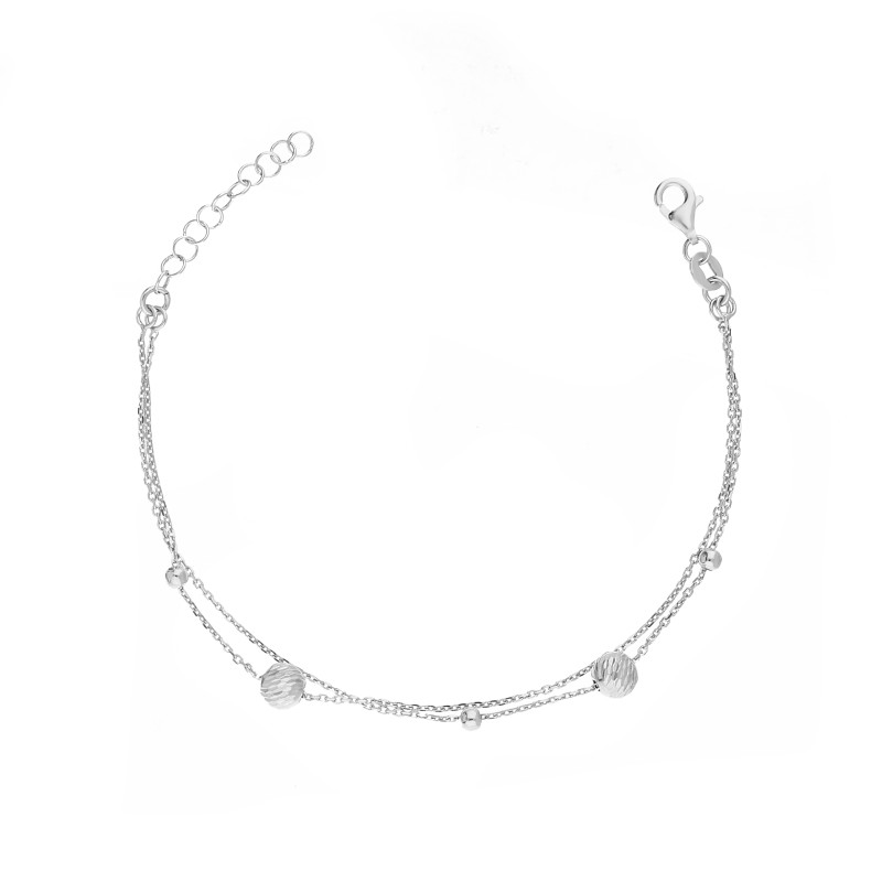 Bransoletka srebrna podwójna z kulkami diamentowanymi ze srebra 925