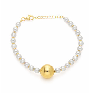 Bransoletka kulka dmuchana 16 mm z perłami jubilerskimi srebro 925 w kolorze złotym