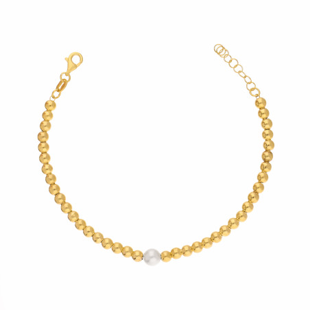 Bransoletka serebrna z kulkami gładkimi i perłą jubilerską próba 925