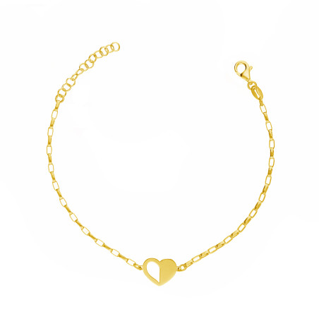 Bransoletka srebrna z sercem na łańcuszku anker próba 925 kolor złoty