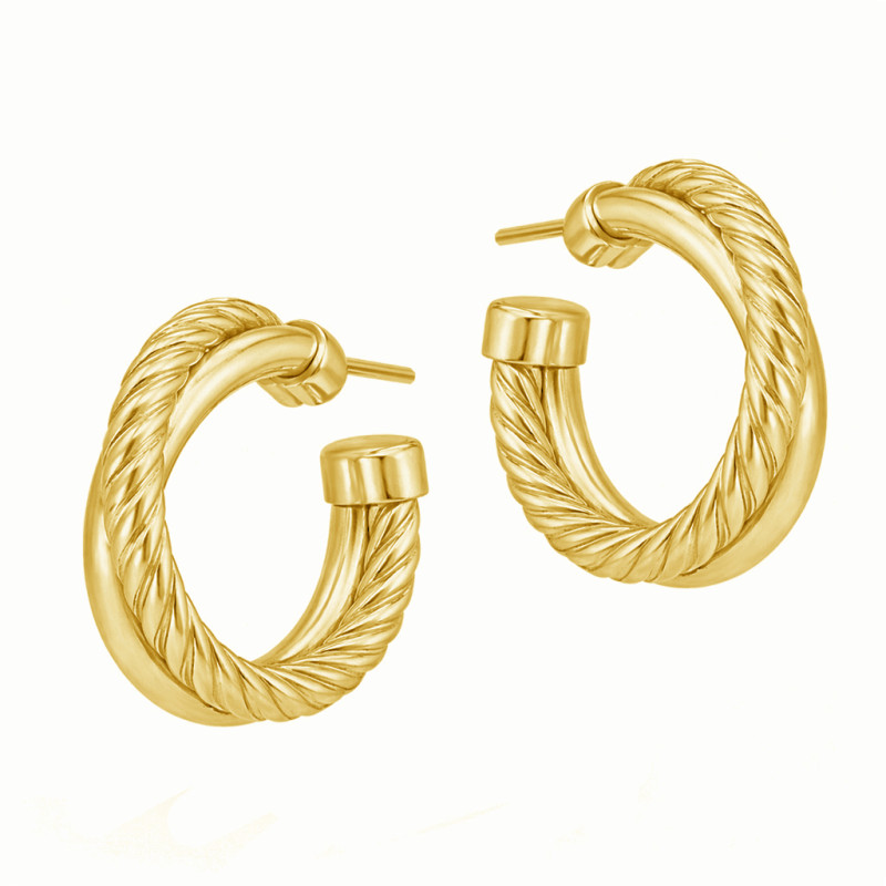 Kolczyki koła otwarte podwójne gładkie i plecione srebro 925 koloru złotego