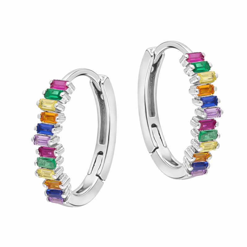 Kolczyki owalne z kolorowymi cyrkoniami bagiety srebro 925