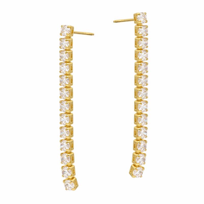 Kolczyki srebrne wiszące z cyrkoniami tennis próba 925 kolor złoty