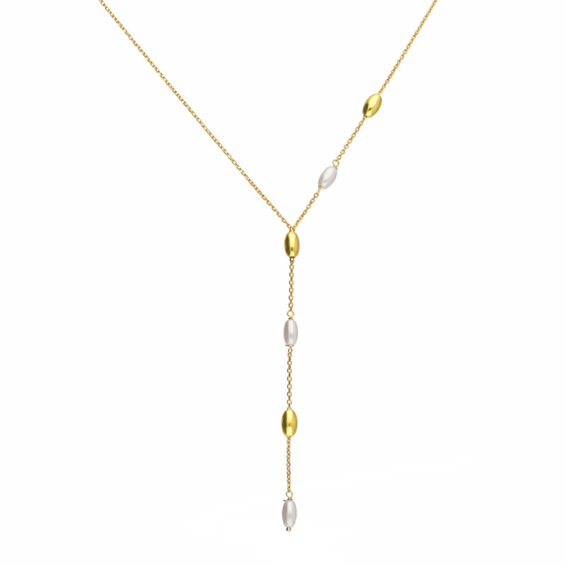 Naszyjnik srebrny 925 krawatówka z perełkami w kształcie ryżu