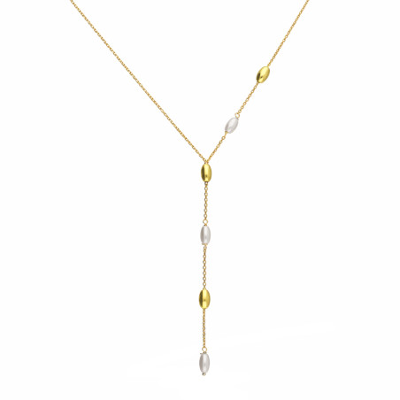 Naszyjnik srebrny 925 krawatówka z perełkami w kształcie ryżu