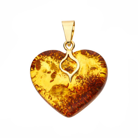 Wisior w kształcie serca z bursztynu naturalnego, koluszko ze złota 585