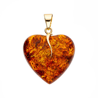 Serduszko złote z bursztynem naturalnym, złoto próby 585