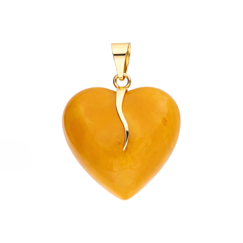 Wisiorek z serduszkiem z bursztynu, koluszko ze złota 585