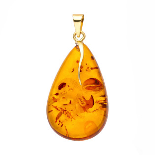 Wisior z naturalnego bursztynu łezka, koluszko ze złota 585