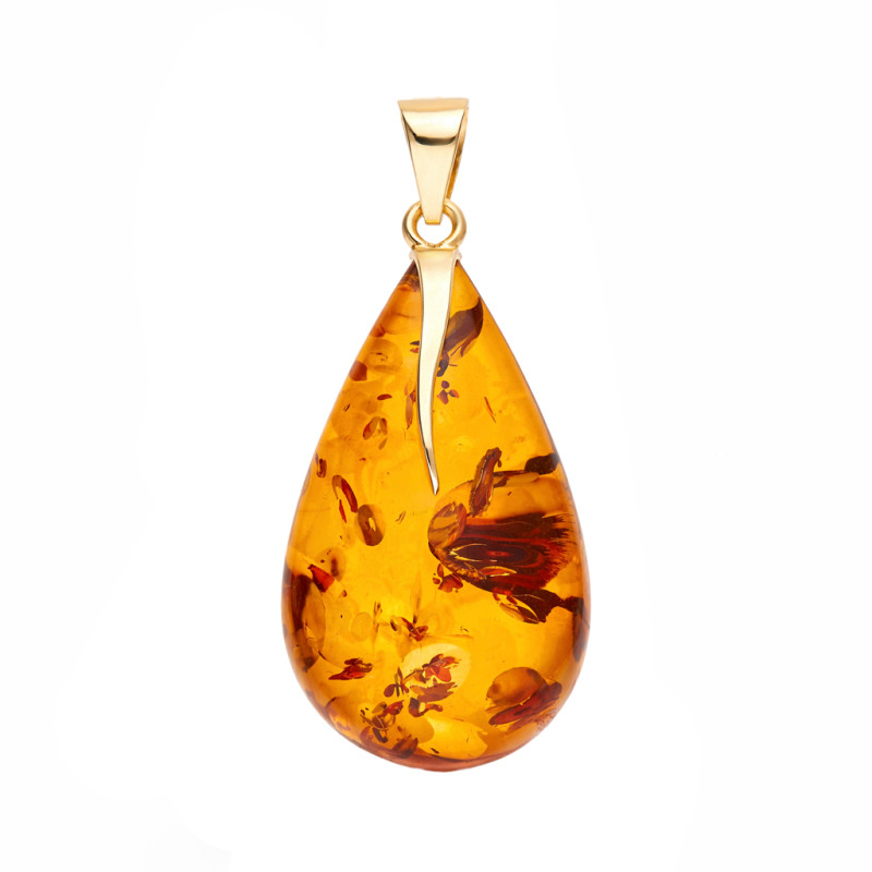 Zawieszka z bursztynu łezka, koluszko ze złota 585
