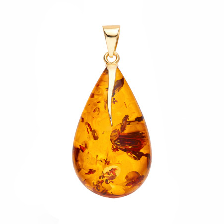 Zawieszka z bursztynu łezka, koluszko ze złota 585