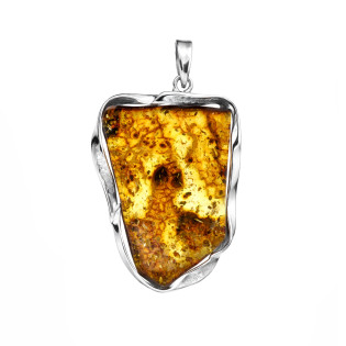 Wisior z unikatowym bursztynem z inkluzjami, oprawa ze srebra 925